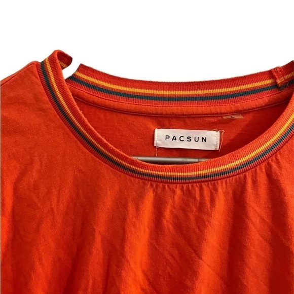 PacSun large men’s long sleeve orange shirt with rainbow collar - Picture 4 of 5
